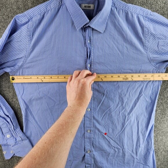 Love Moschino Button Up Shirt Long Sleeve Blue Striped Size 16.5 Designer Heart - Picture 13 of 16